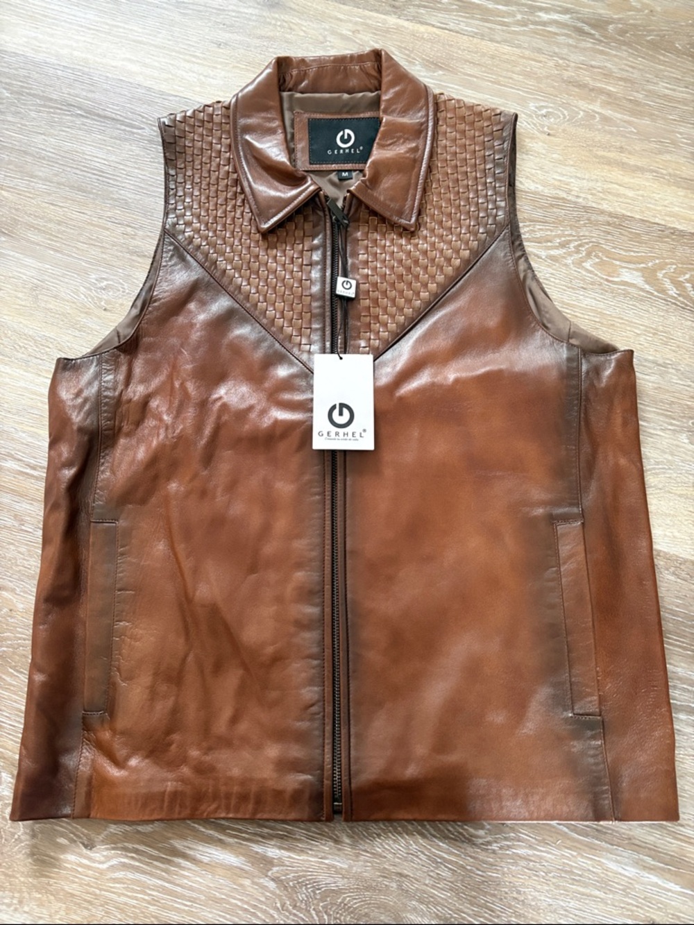 Gerhel Brown Leather Zip-Front Vest